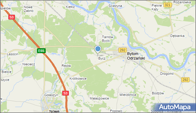 mapa Bycz, Bycz gmina Bytom Odrzański na mapie Targeo